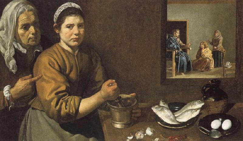 Diego Velazquez Kitchen Scene with Christ in the House of Martha and Hary
